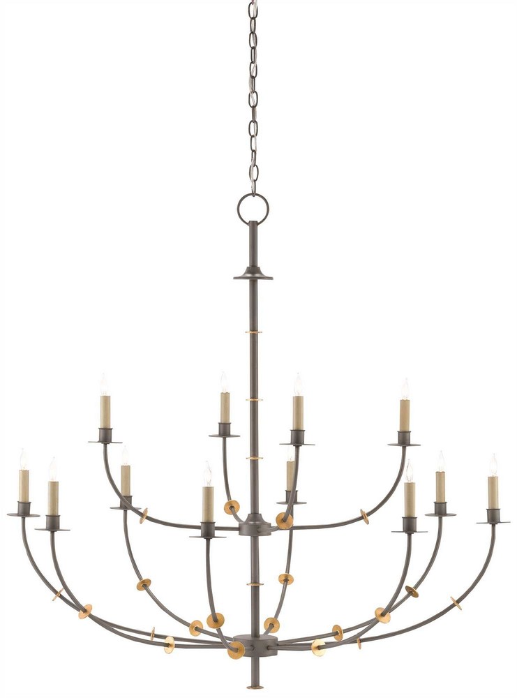 Currey and Company-9000-0331-Balladier - 12 Light Chandelier   Hiroshi Gray/Contemporary Gold Leaf Finish