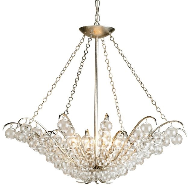 Currey and Company-9000-Quantum - 4 Light Chandelier   Contemporary Silver Leaf Finish