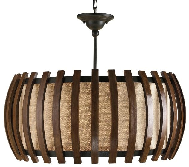 Currey and Company-9096-Dado - One Light Pendant Old Iron/Polished Fruitwood Finish with Putty Burlap Shade