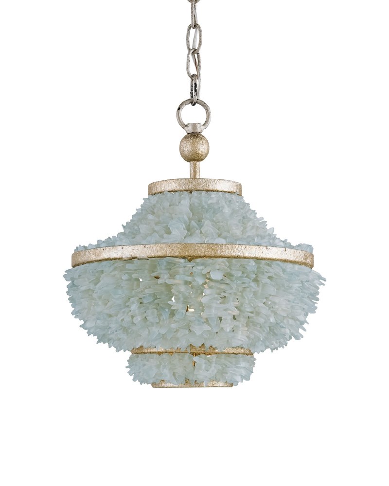 Currey and Company-9223-Shoreline - 1 Light Pendant   Harlow Silver Leaf/Seaglass Finish with Frosted Glass