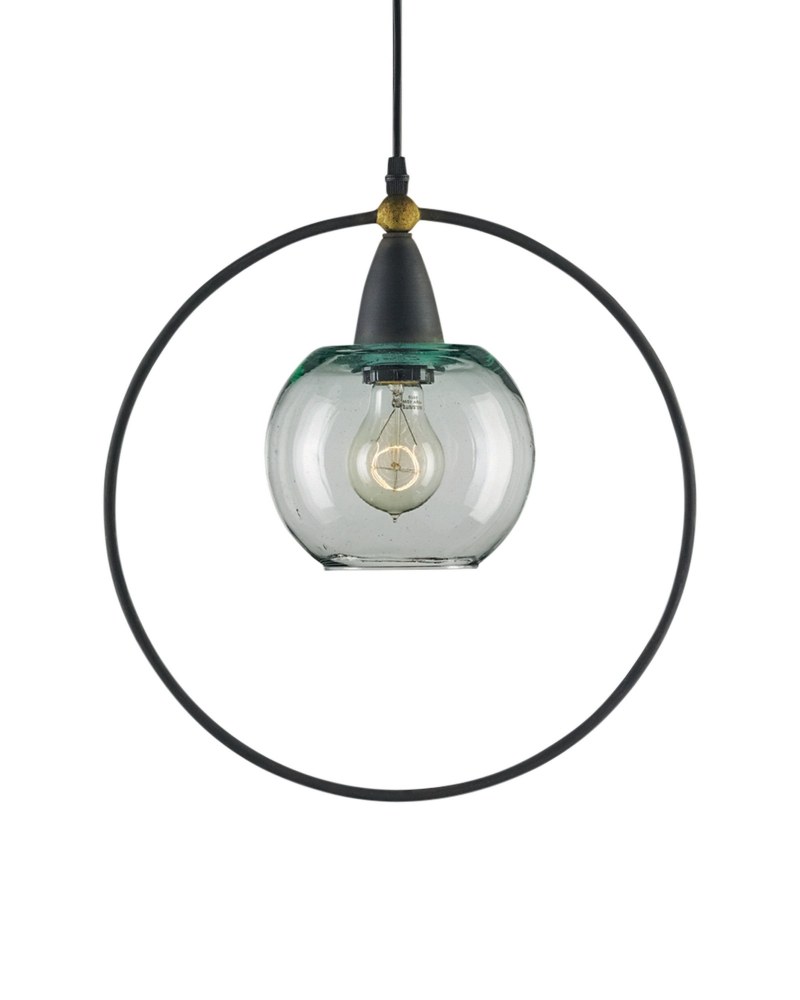 Currey and Company-9233-Moorsgate - 1 Light Pendant   Blacksmith/Old Brass Finish with Recycled Glass