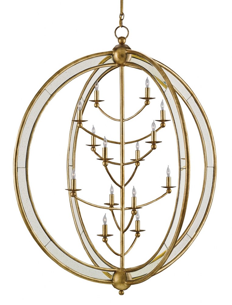 Currey and Company-9236-Aphrodite - 14 Light Orb Chandelier   Gold Granello Finish with Antique Mirror Glass