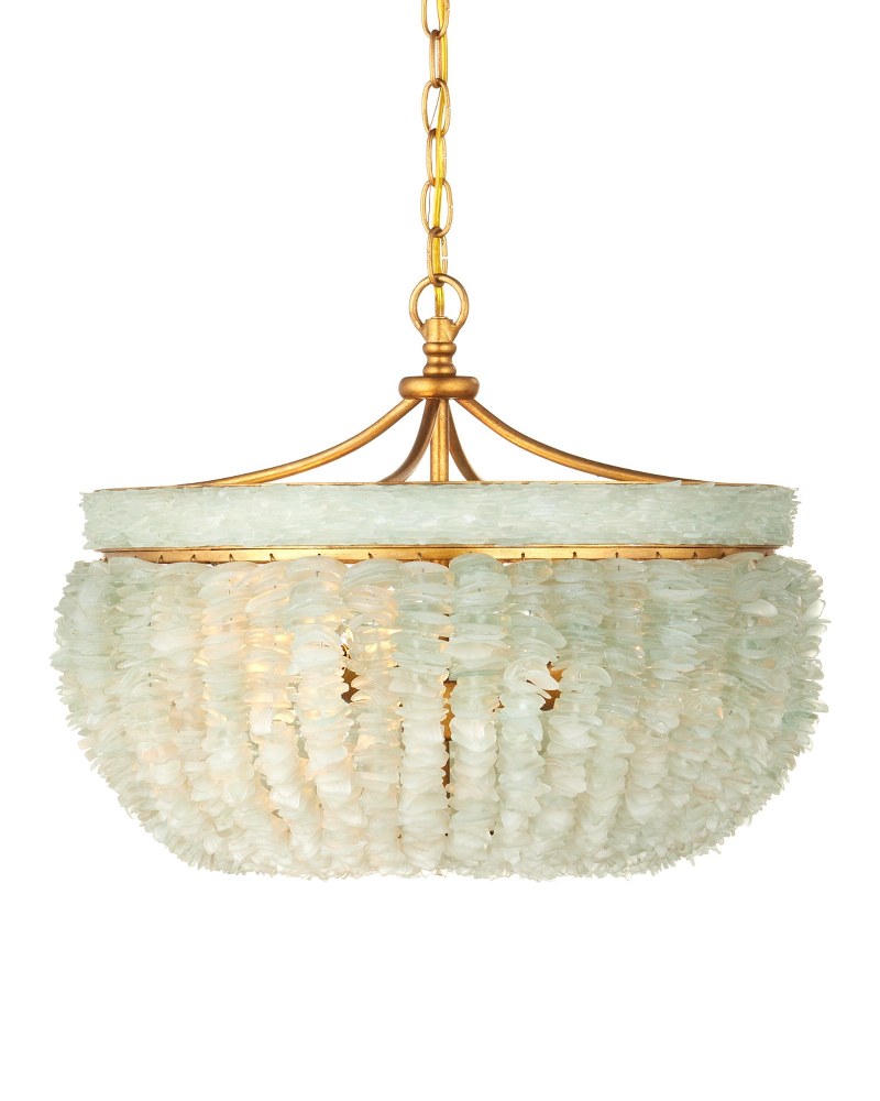 Currey and Company-9251-Bayou - 3 Light Pendant   Contemporary Gold Leaf/Seaglass Finish with Frosted Glass