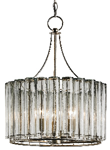 Currey and Company-9293-Bevilacqua - 3 Light Small Chandelier   Silver Leaf Finish with Reflective Glass