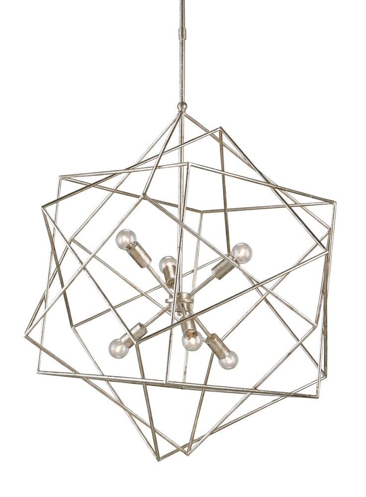 Currey and Company-9455-Aerial - 6 Light Chandelier Silver Granello  Antique Gold Leaf Finish