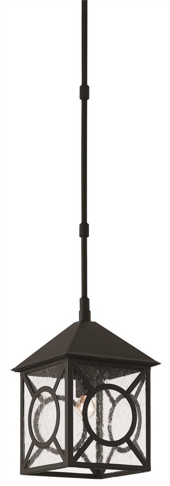 Currey and Company-9500-0007-Ripley - One Light Outdoor Small Hanging Lantern Midnight Finish with Seeded Glass