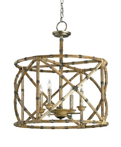 Currey and Company-9694-Palm Beach - 4 Light Lantern   Pyrite Bronze/Washed Wood/Natural Finish