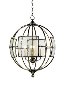 Currey and Company-9750-Broxton - 4 Light Orb Chandelier   Pyrite Bronze Finish with Seeded Glass