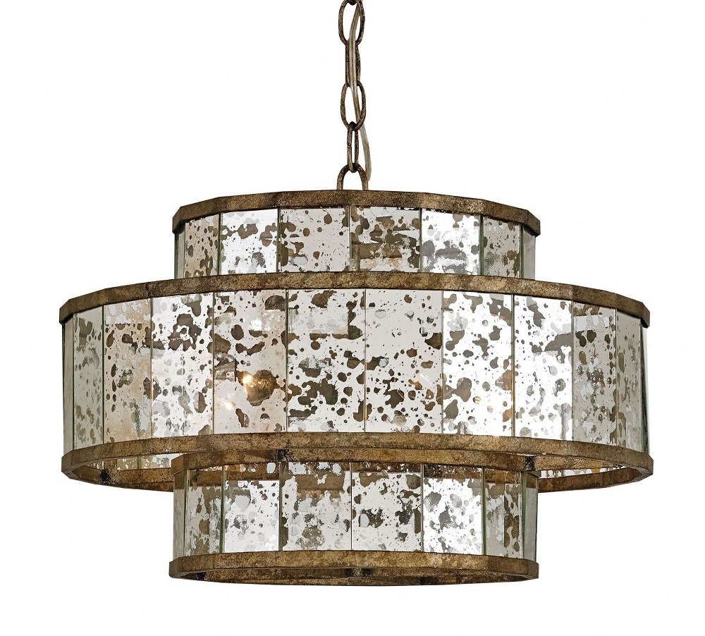 Currey and Company-9759-Fantine - 4 Light Small Chandelier   Pyrite Bronze Finish with Raj Mirror Glass
