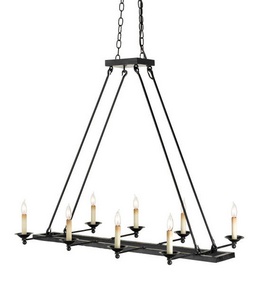 Currey and Company-9816-Houndslow - 8 Light Rectangular Chandelier   Satin Black Finish