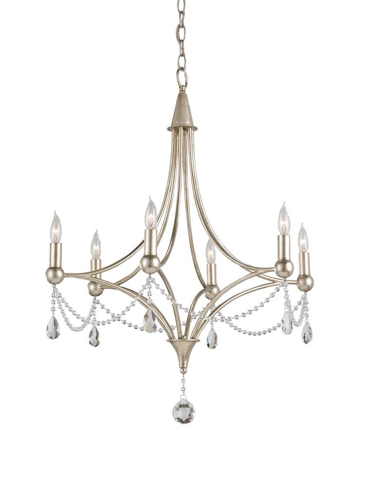Currey and Company-9831-Etiquette - 6 Light Chandelier   Chinois Antique Silver Leaf Finish