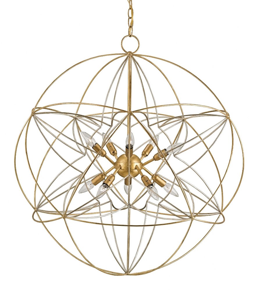 Currey and Company-9840-Zenda - 10 Light Orb Chandelier   Contemporary Gold Leaf/Contemporary Silver Leaf Finish