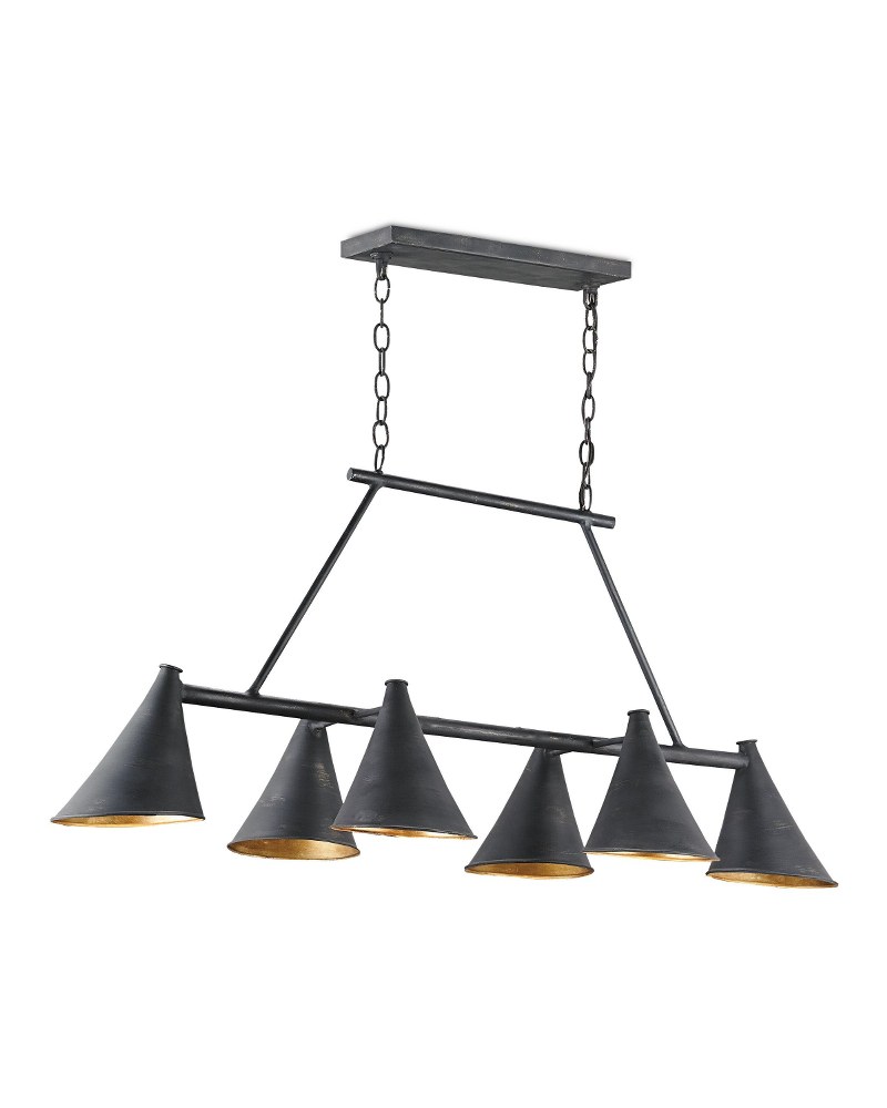 Currey and Company-9841-Culpepper - 6 Light Rectangular Chandelier   French Black/Contemporary Gold Leaf Finish