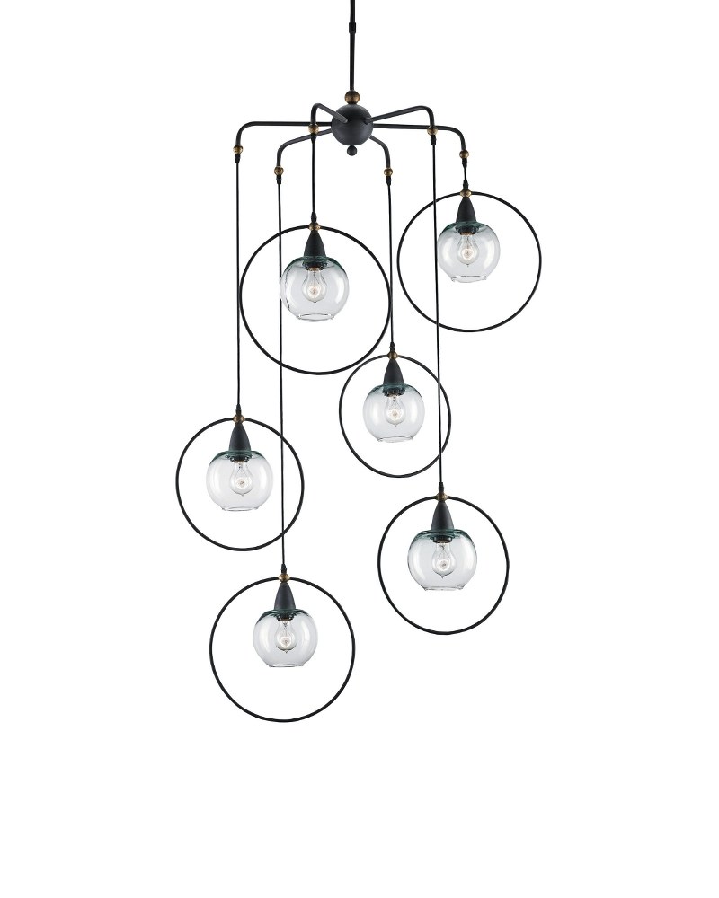 Currey and Company-9869-Moorsgate - 6 Light Pendant   Blacksmith/Old Brass Finish with Recycled Glass