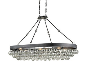 Currey and Company-9888-Balthazar - 6 Light Oval Chandelier   French Black Finish with Bubble Glass