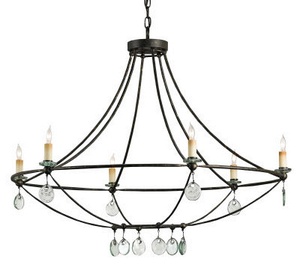 Currey and Company-9921-Novella - 6 Light Chandelier   Mayfair Finish with Recycled Glass