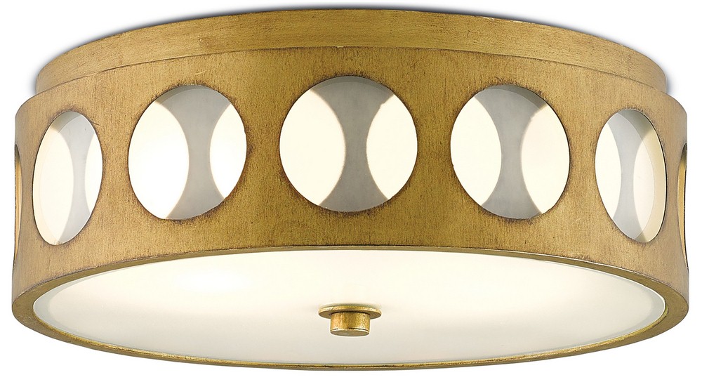 Currey and Company-9999-0019-Go-Go - 2 Light Flush Mount   Brass Finish with White Marble Acrylic Glass