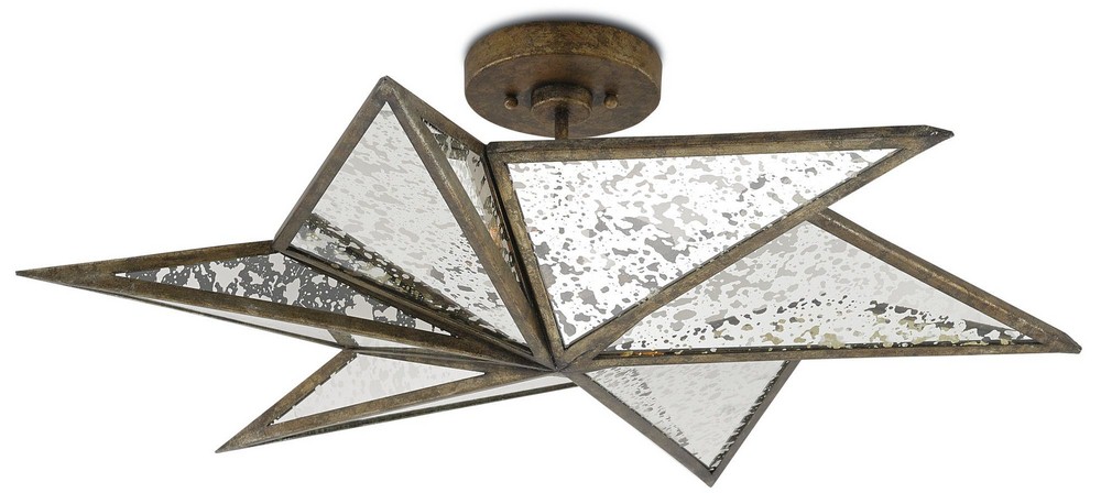 Currey and Company-9999-0031-Stargazer - Three Light Semi-Flush Mount Pyrite Bronze Finish with Raj Mirror Glass