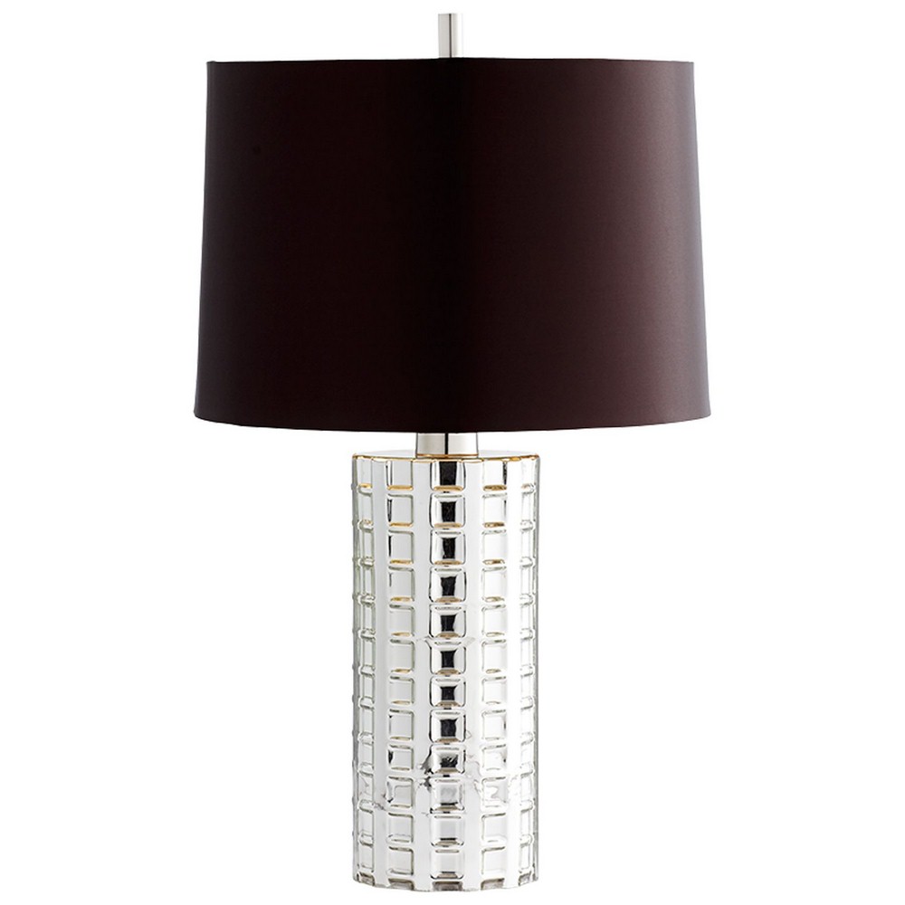 Cyan lighting-07446-Capella - One Light Table Lamp - 16 Inches Wide by 28.5 Inches High   Nickel Finish with Clear Crystal Glass with Brown Satin Shade