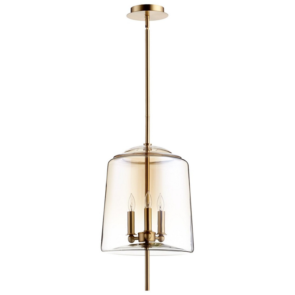 Cyan lighting-07592-Lusterous Three Light Pendant - 12.5 Inches Wide by 32 Inches High Satin Brass  Satin Copper Finish with Omber Copper Glass