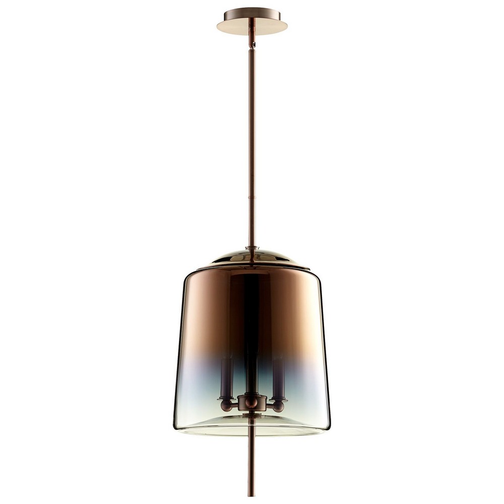 Cyan lighting-07593-Lusterous Three Light Pendant - 12.5 Inches Wide by 32 Inches High Satin Copper  Satin Copper Finish with Omber Copper Glass