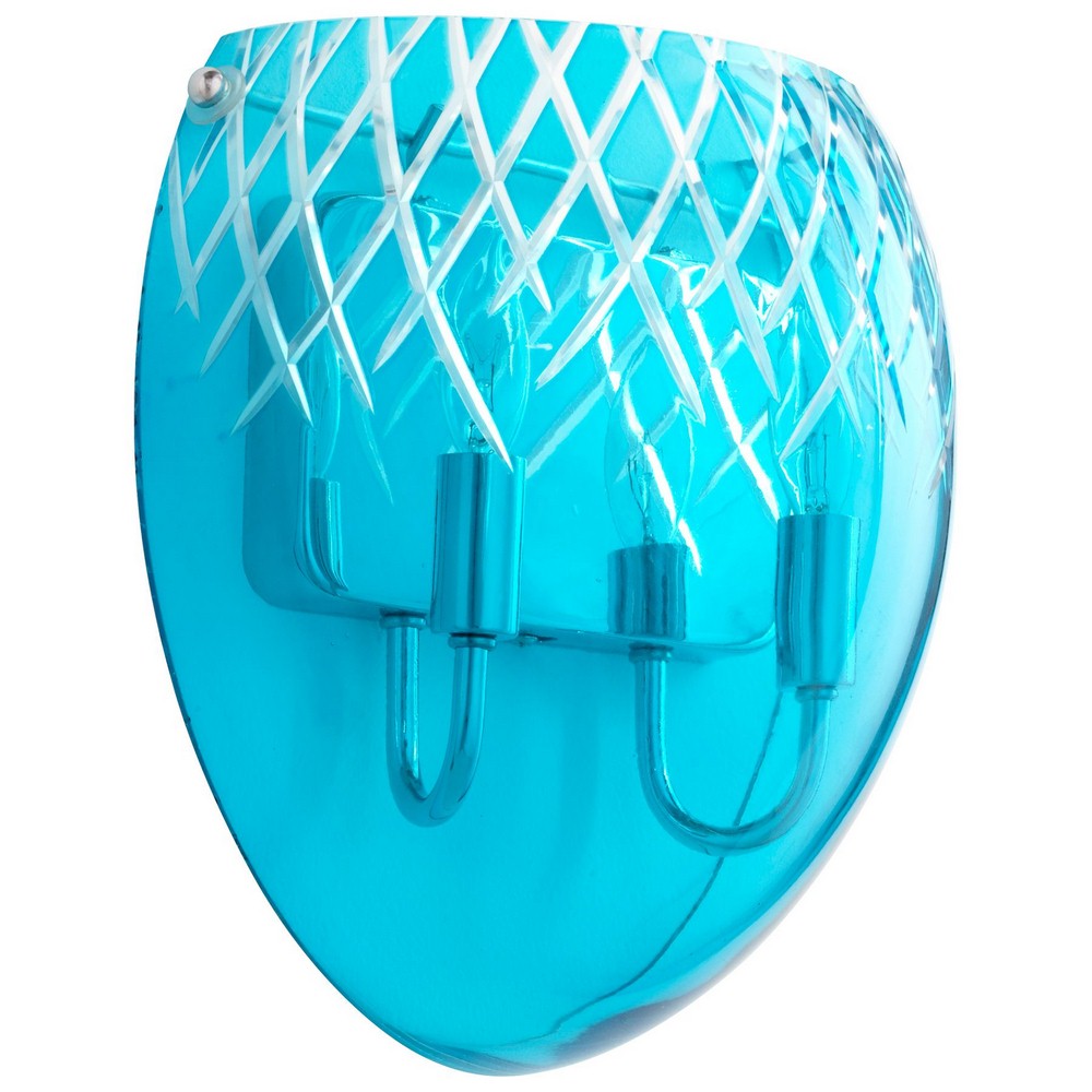 Cyan lighting-07638-Two Light Wall sconce - 11 Inches Wide by 11.75 Inches High Chrome Blue Etched Chrome Finish with Silver Etched Glass