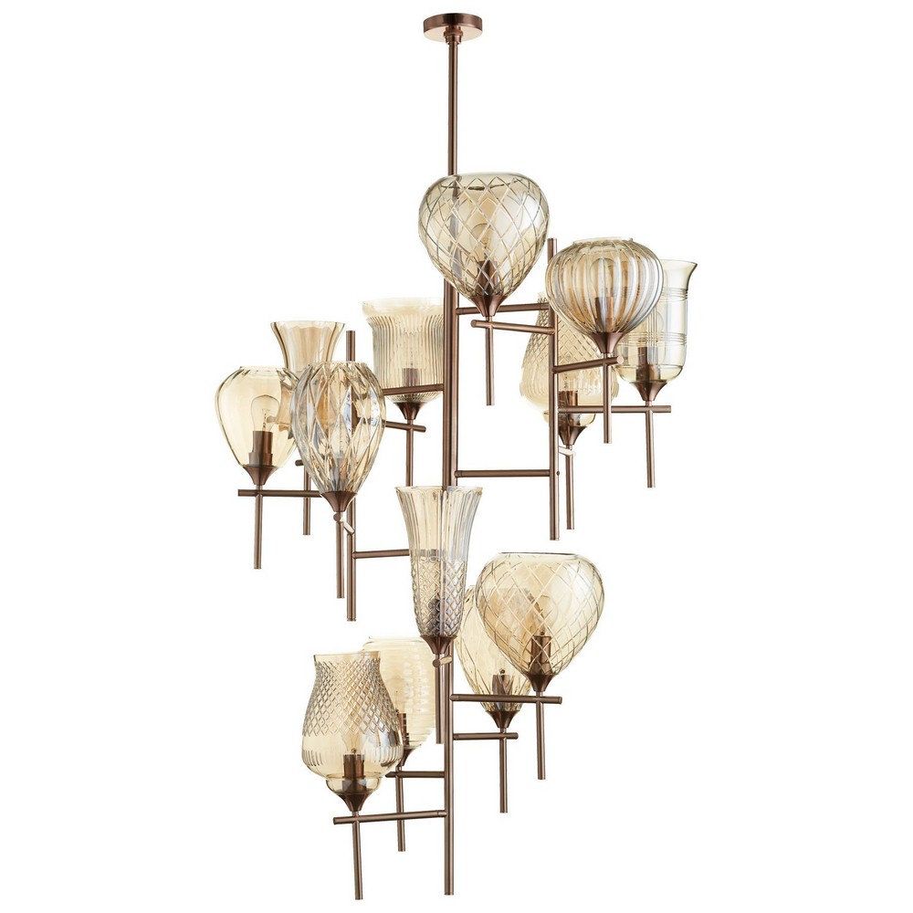 Cyan lighting-07951-Darcey - Thirteen Light 13-Tier Chandelier - 40.5 Inches Wide by 60.5 Inches High   Satin Copper Finish with Cognac Glass