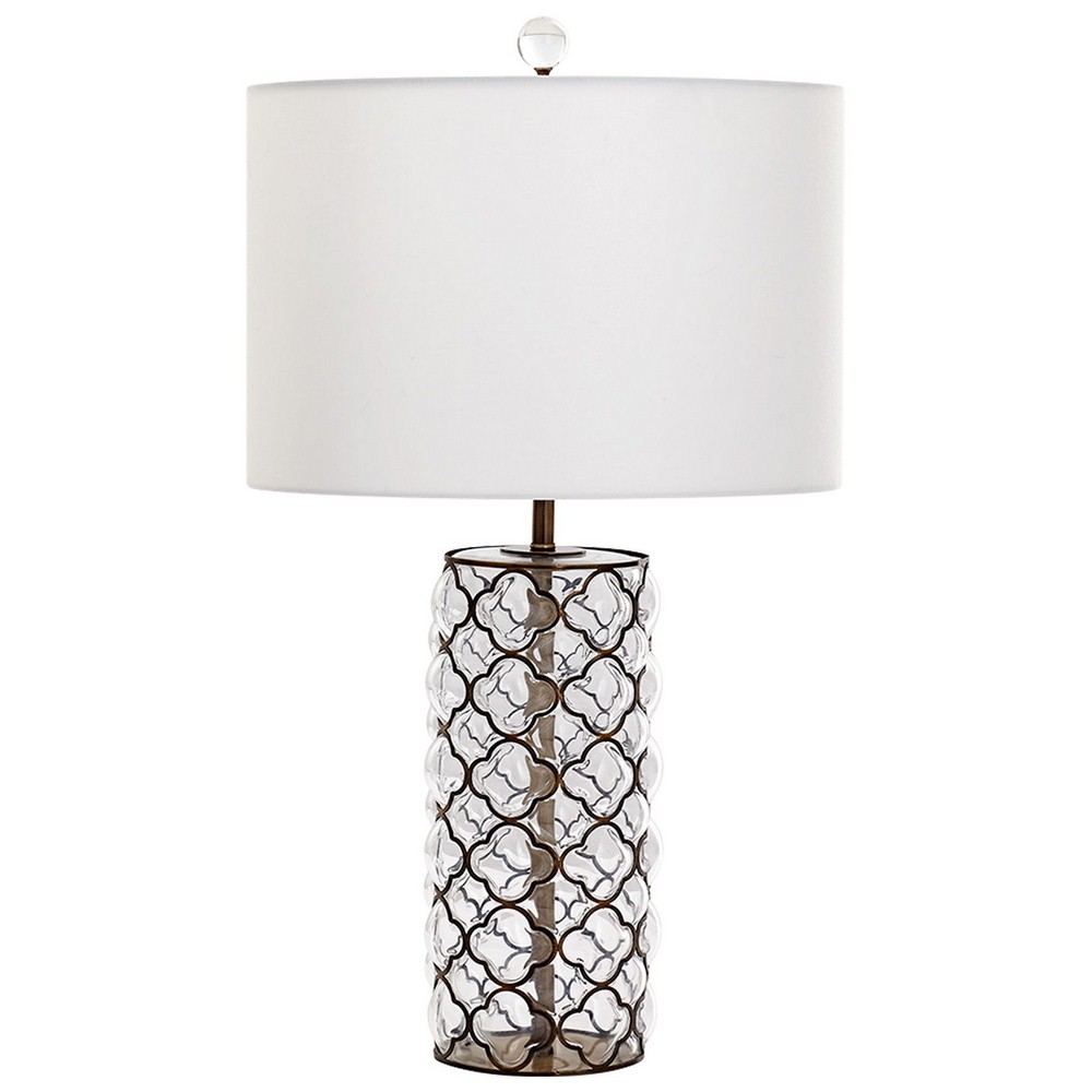 Cyan lighting-07977-1-Corsica - Small Table Lamp - 13.5 Inches Wide by 25.25 Inches High   Satin Brass Finish with Clear Glass with White Fabric Shade