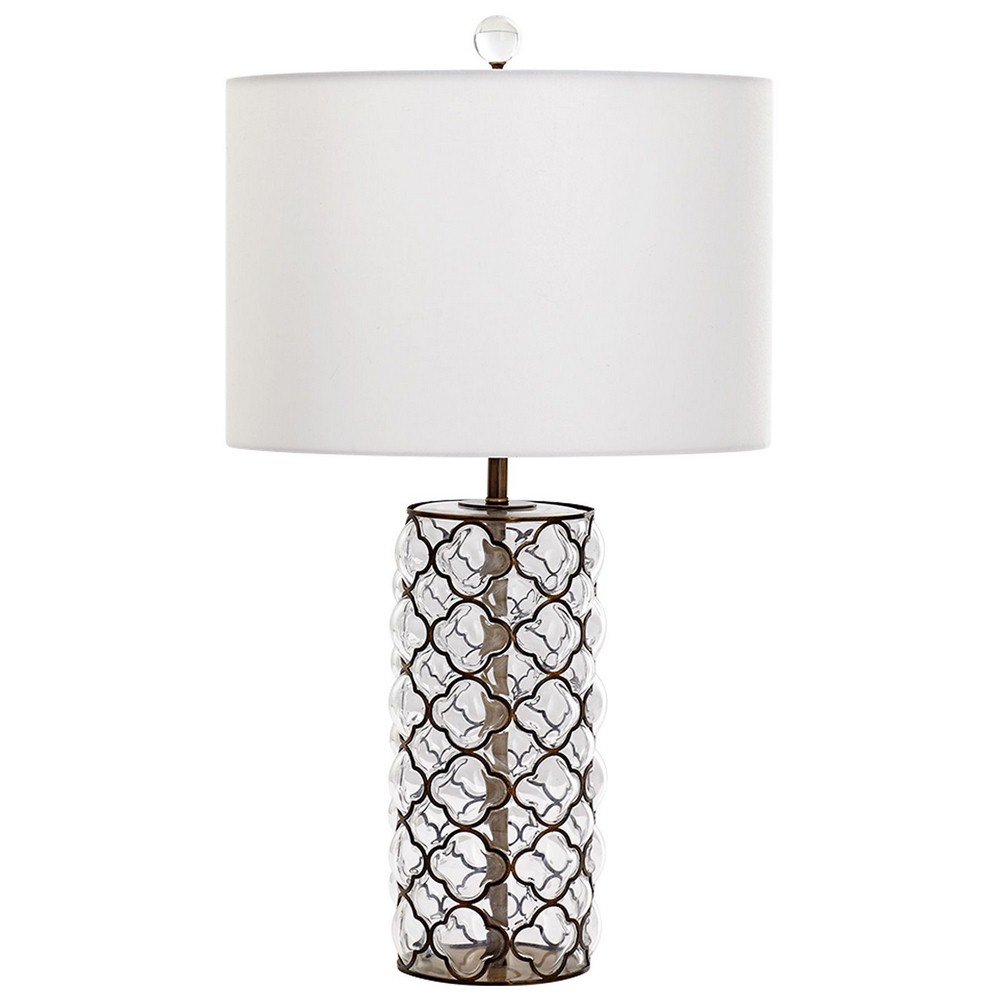 Cyan lighting-07977-Corsica - One Light small Table Lamp - 13.5 Inches Wide by 25.25 Inches High   Satin Brass Finish with Clear Glass with White Fabric Shade