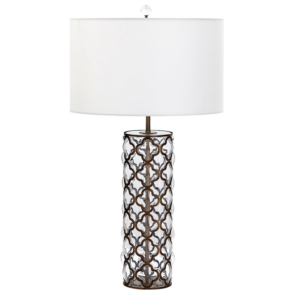 Cyan lighting-07978-1-Corsica - Large Table Lamp - 16.5 Inches Wide by 31.5 Inches High   Satin Brass Finish with Clear Glass with White Fabric Shade