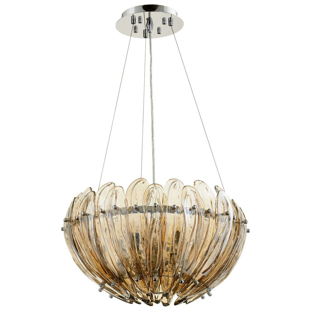 Cyan lighting-07981-Aerie - Five Light small Pendant - 19 Inches Wide by 12.25 Inches High   Chrome Finish with Cognac Glass