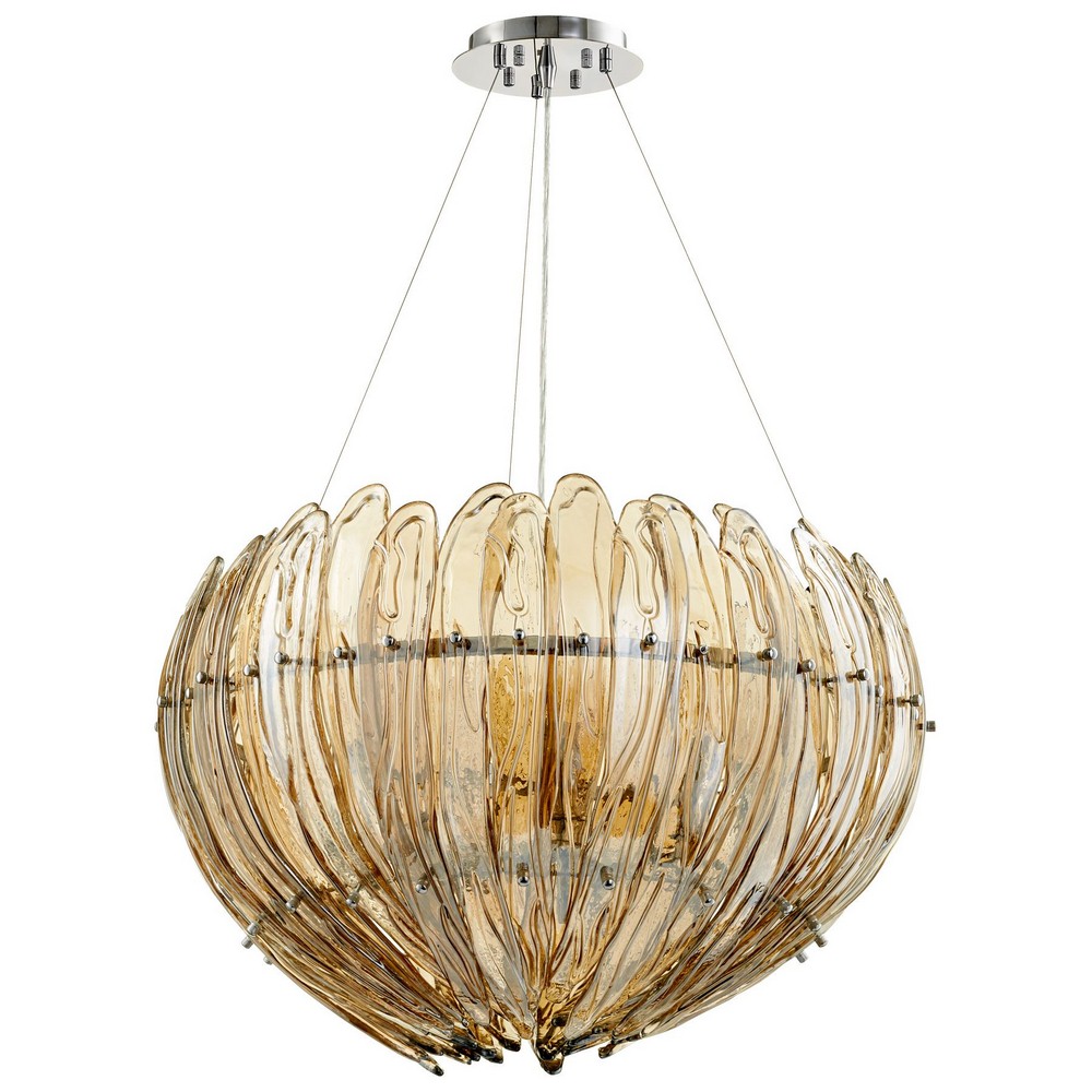 Cyan lighting-07982-Aerie - Nine Light Large Pendant - 28 Inches Wide by 18.5 Inches High   Chrome Finish with Cognac Glass