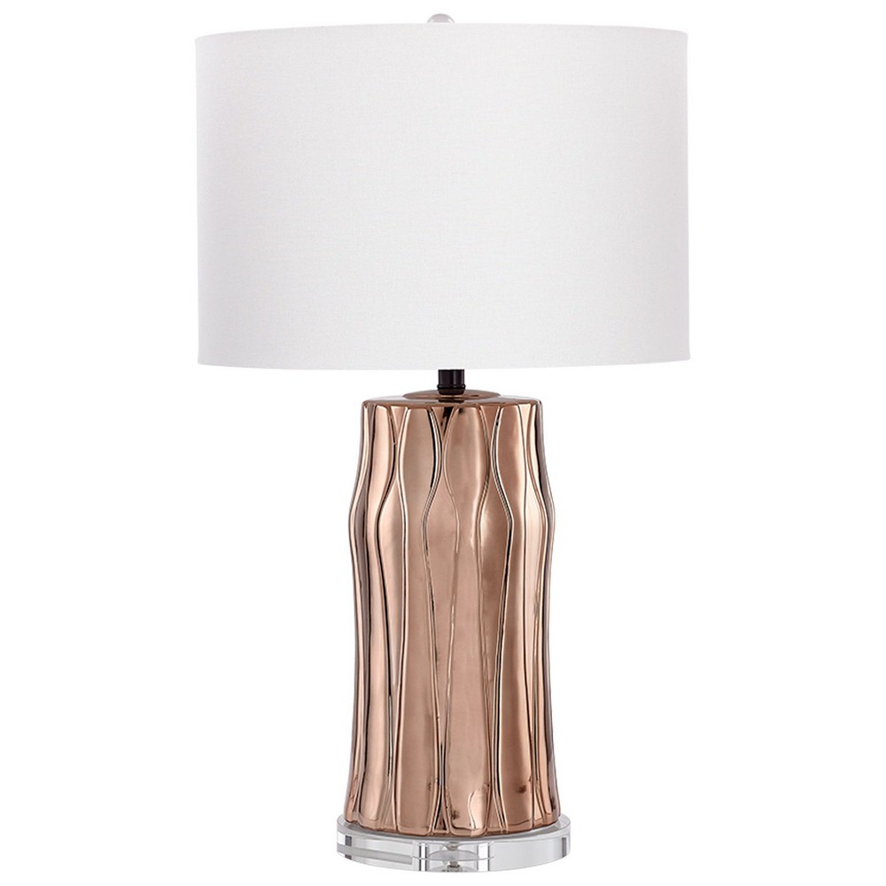 Cyan lighting-08524-Setta - One Light Table Lamp - 18.25 Inches Wide by 31 Inches High Medium Lamping  Brown Finish with Clear Crystal Glass with White Linen Shade