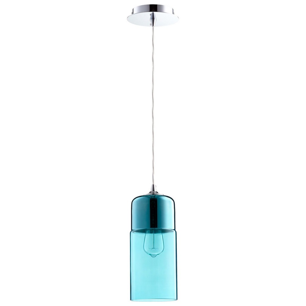Cyan lighting-08548-Berdan - One Light Pendant - 5 Inches Wide by 14.5 Inches High   Chrome Finish with Blue Glass