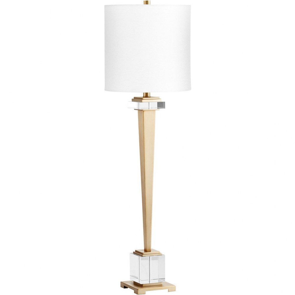 Cyan lighting-10956-statuette - 1 Light Table Lamp - 12 Inches Wide by 41 Inches High   Brass Finish with Off White Linen Shade