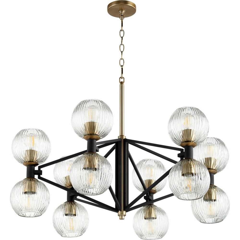 Cyan lighting-10966-Helios - 12 Light Chandelier - 33 Inches Wide by 14 Inches High Noir/Aged Brass  Aged Brass Finish with Clear Glass