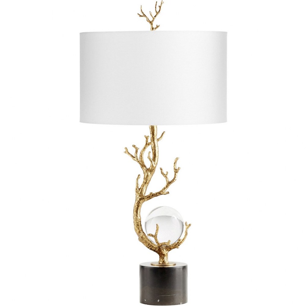 Cyan lighting-10982-Autumnus - 1 Light Table Lamp - 18 Inches Wide by 37.5 Inches High   Gold Leaf Finish with White Linen Shade