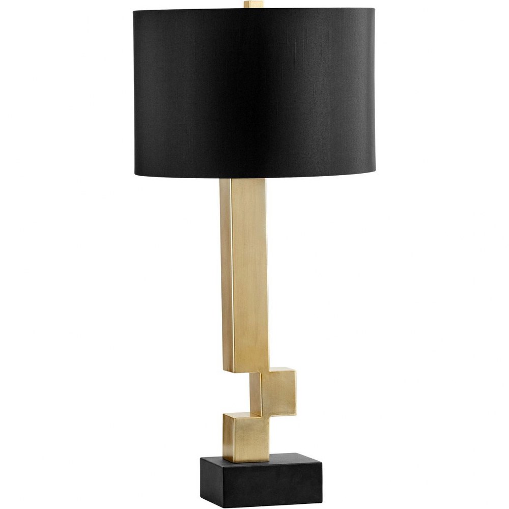 Cyan lighting-10985-1-Rendezvous - 12W 1 LED Table Lamp - 15 Inches Wide by 31.25 Inches High   Black/Gold Finish with Black Satin Paper Shade