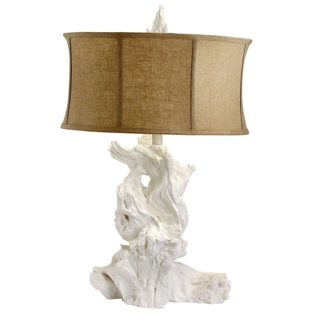 Cyan lighting-04438-Driftwood - One Light Table Lamp   White Finish with Raw Cotton/White Shade