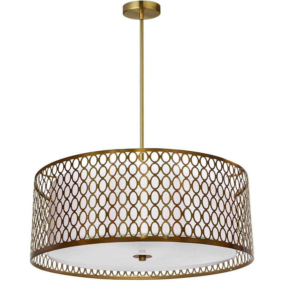 Dainolite-1015-22P-AGB-WH-Kordan - 22 Inch 3 Light Pendant   Aged Brass Finish with White Fabric Shade