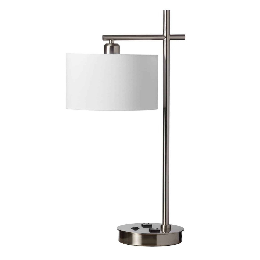 Dainolite-131T-SC-1 Light Table Lamp With Usb Port   Satin Chrome Finish with White Fabric Shade