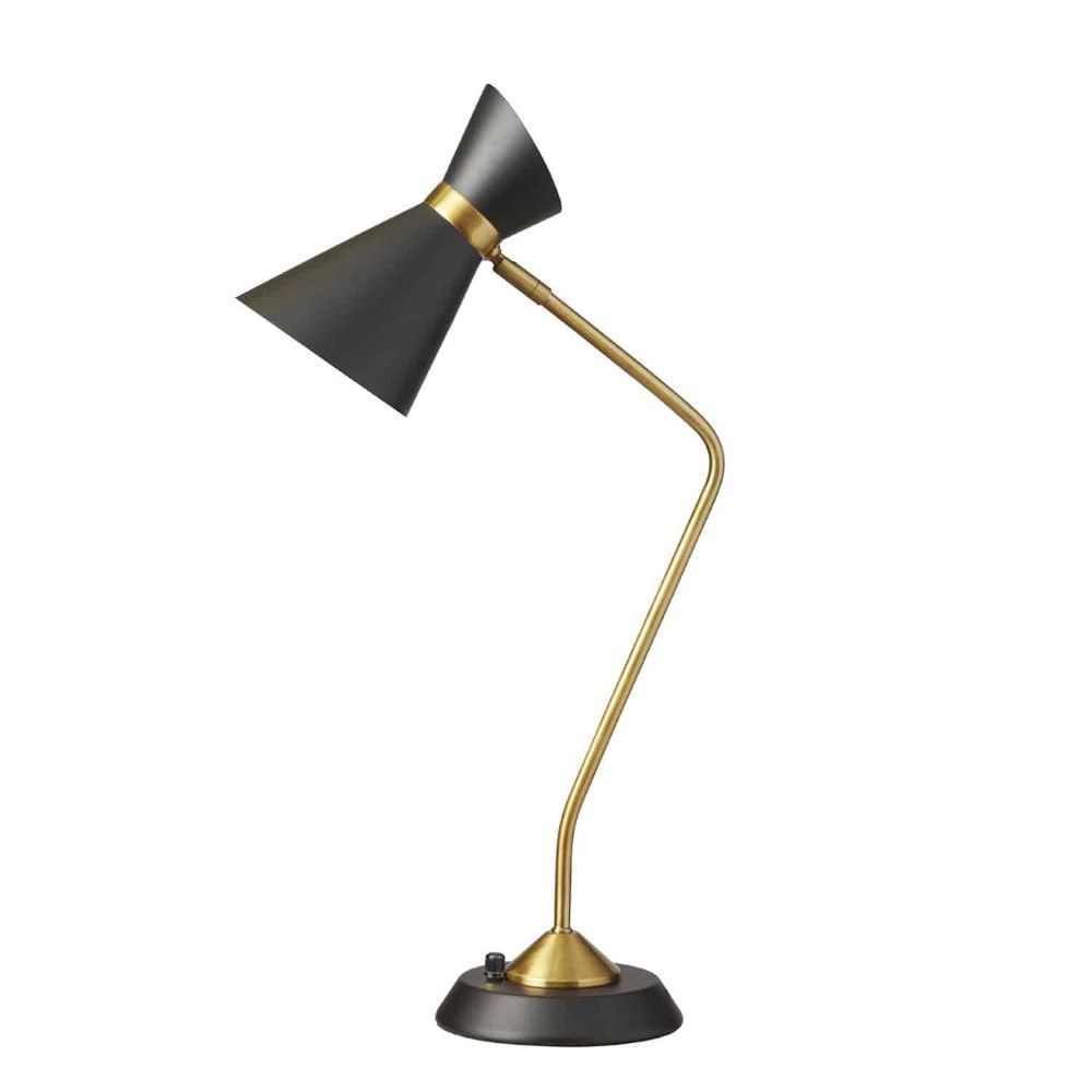 Dainolite-1679T-BK-VB-Mid Century Modern - One Light Table Lamp   Vintage Bronze Finish with Black Shade