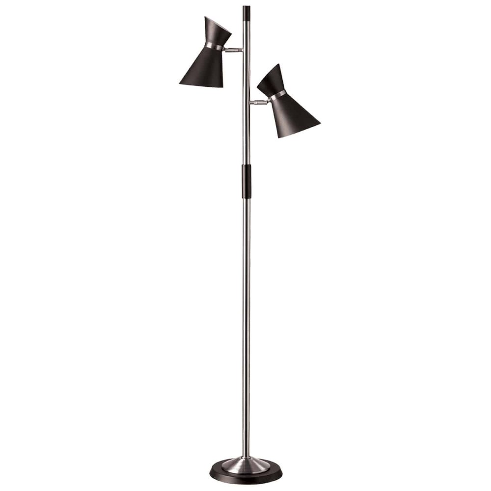 Dainolite-1680F-BK-PC-Mid Century Modern - Two Light Floor Lamp   Black/Polished Chrome Finish