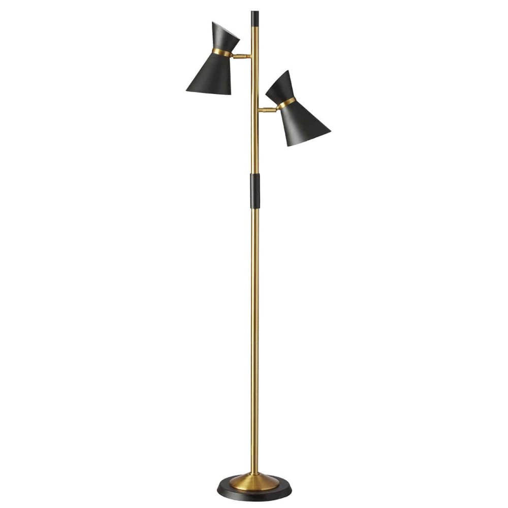 Dainolite-1680F-BK-VB-Mid Century Modern - Two Light Floor Lamp Vintage Bronze  Vintage Bronze Finish with Black Shade