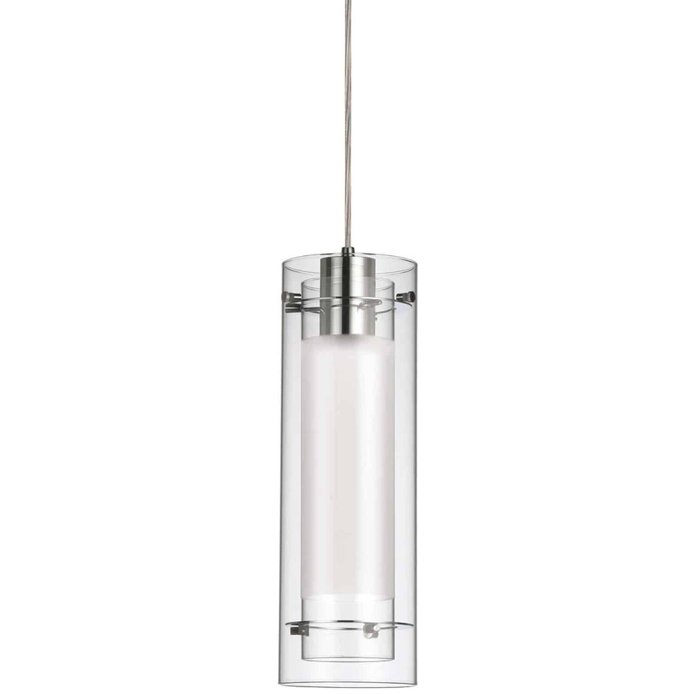 Dainolite-22152-790-PC-1 Light Pendant with Fabric Sleeve Inner Shade   Polished Chrome Finish with Clear Glass with White Fabric Sleeve Shade