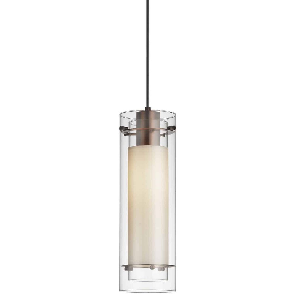 Dainolite-22152-791-OBB-1 Light Pendant with Fabric Sleeve Inner Shade   Oil Brushed Bronze Finish with Clear Glass with Ivory Fabric Sleeve Shade