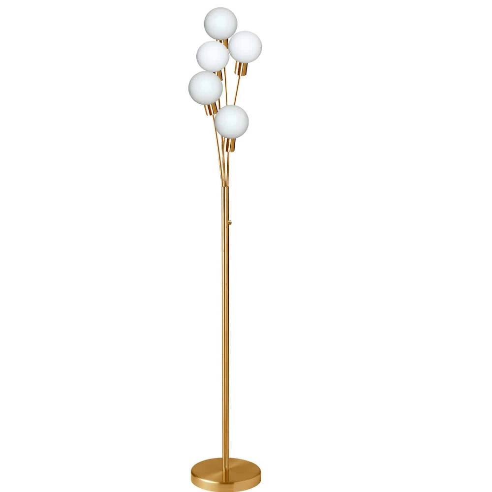 Dainolite-306F-AGB-One Light Adjustable Floor Lamp Aged Brass White Satin Chrome Finish with White Glass