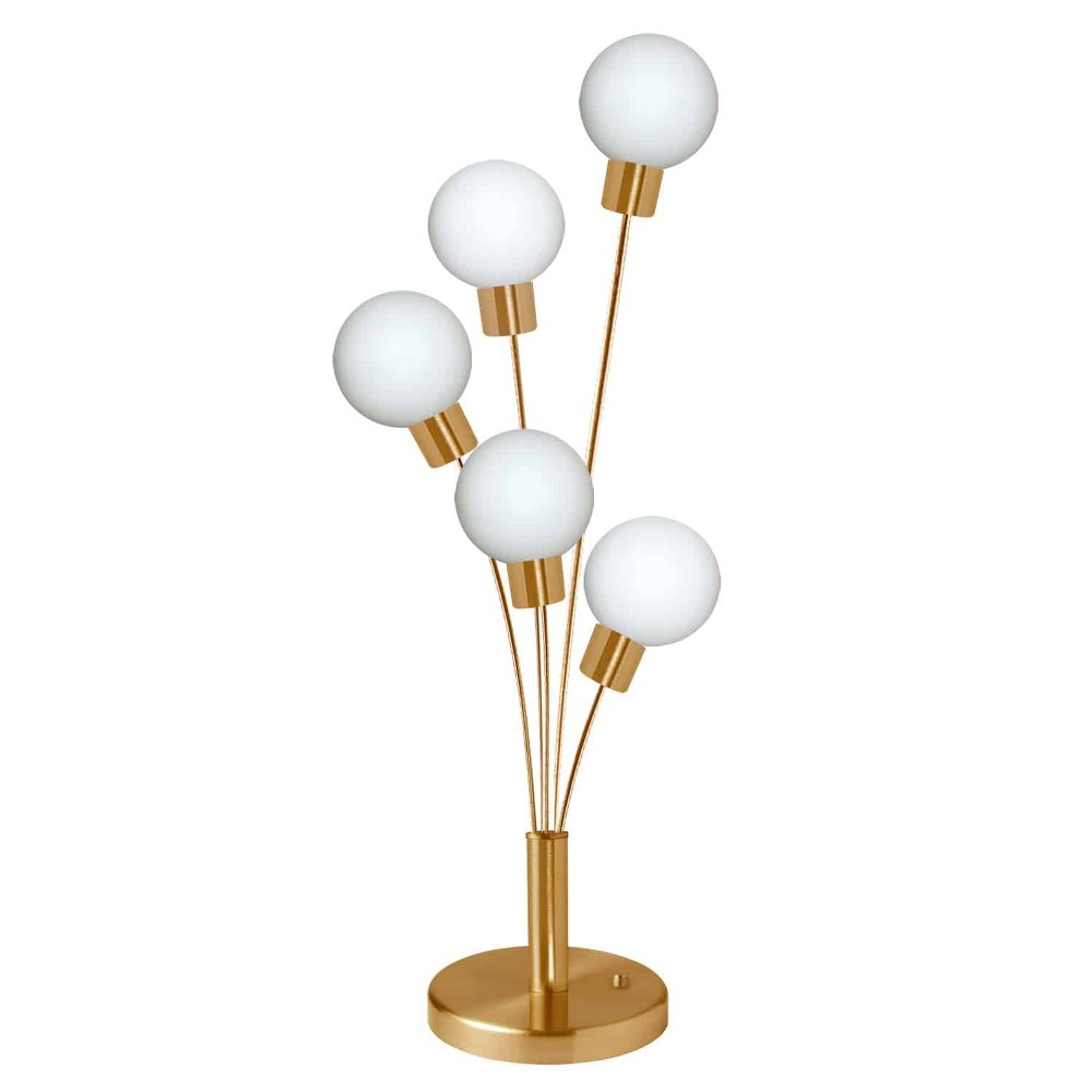 Dainolite-306T-AGB-Five Light Table Lamp Aged Brass White Satin Chrome Finish with White Glass