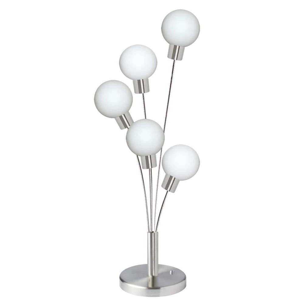 Dainolite-306T-SC-Five Light Table Lamp Satin Chrome White Satin Chrome Finish with White Glass