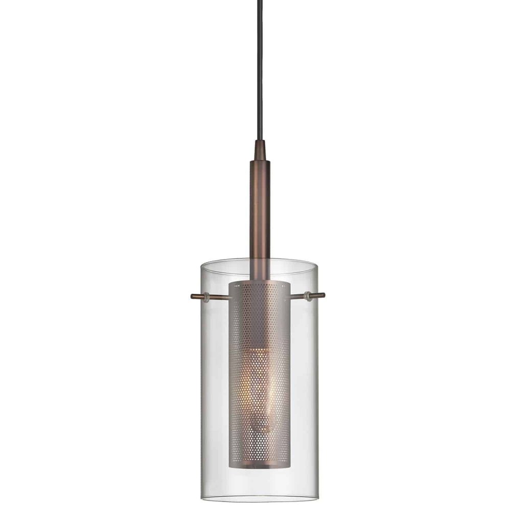 Dainolite-30961-CM-OBB-Percy - 1 Light Pendant Oil Brushed Bronze  Polished Chrome Finish with Clear Glass with Mesh Shade